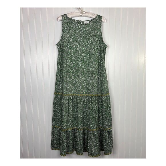 J. Jill Dresses & Skirts - J Jill Tiered Midi Green Floral Dress Size M Petite Spring Boho Cottage Prairie